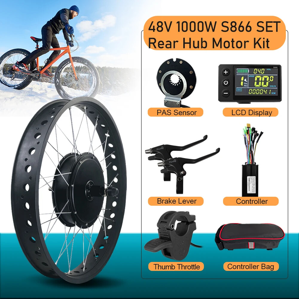 48V1000W Snow Ebike 4.0Tire Brushless Rear Hub Motor 20 24 26in Wheel 170/190mm