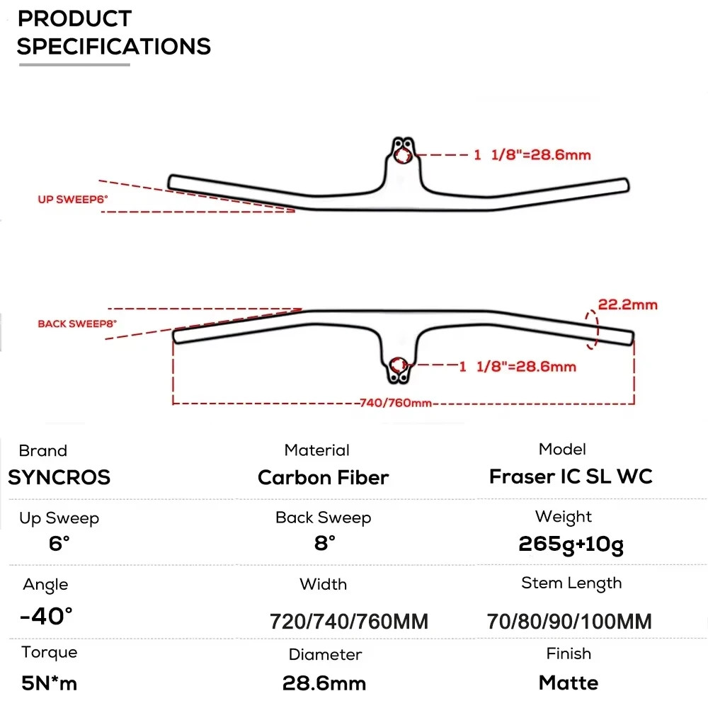 Full Carbon Fibre MTB Handlebar -40 Degree Internal Cable Integrated Cockpit