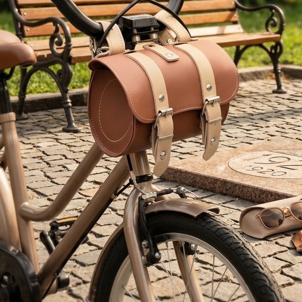 Compact PU Leather Bike Bag for Handlebar or Rear Rack Mounting