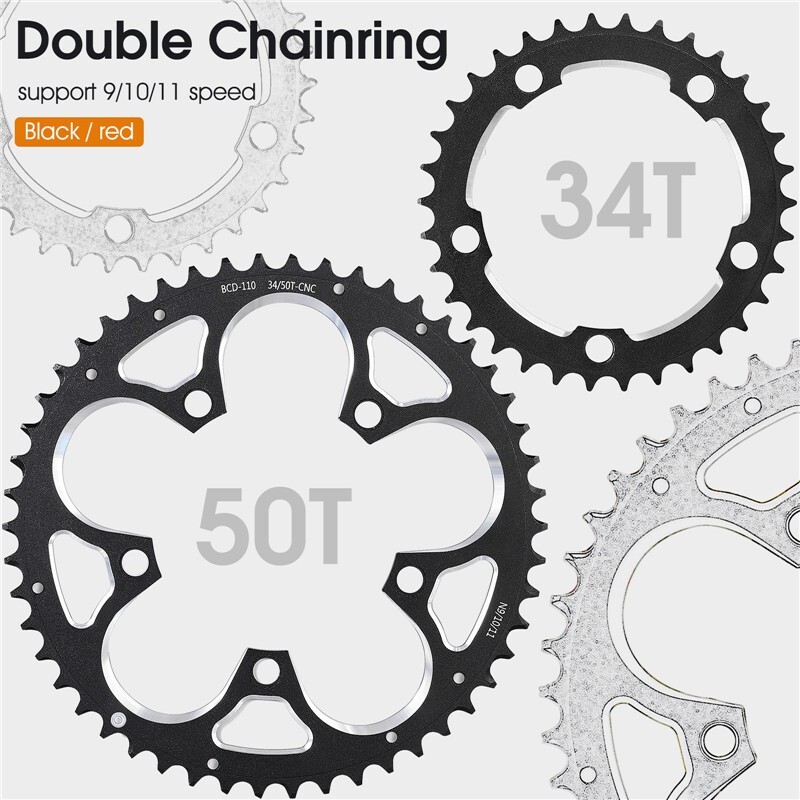 WEST BIKING Road Bike Double Chainring 110BCD 34T/50T Tooth Plate 9/10/11 Speed