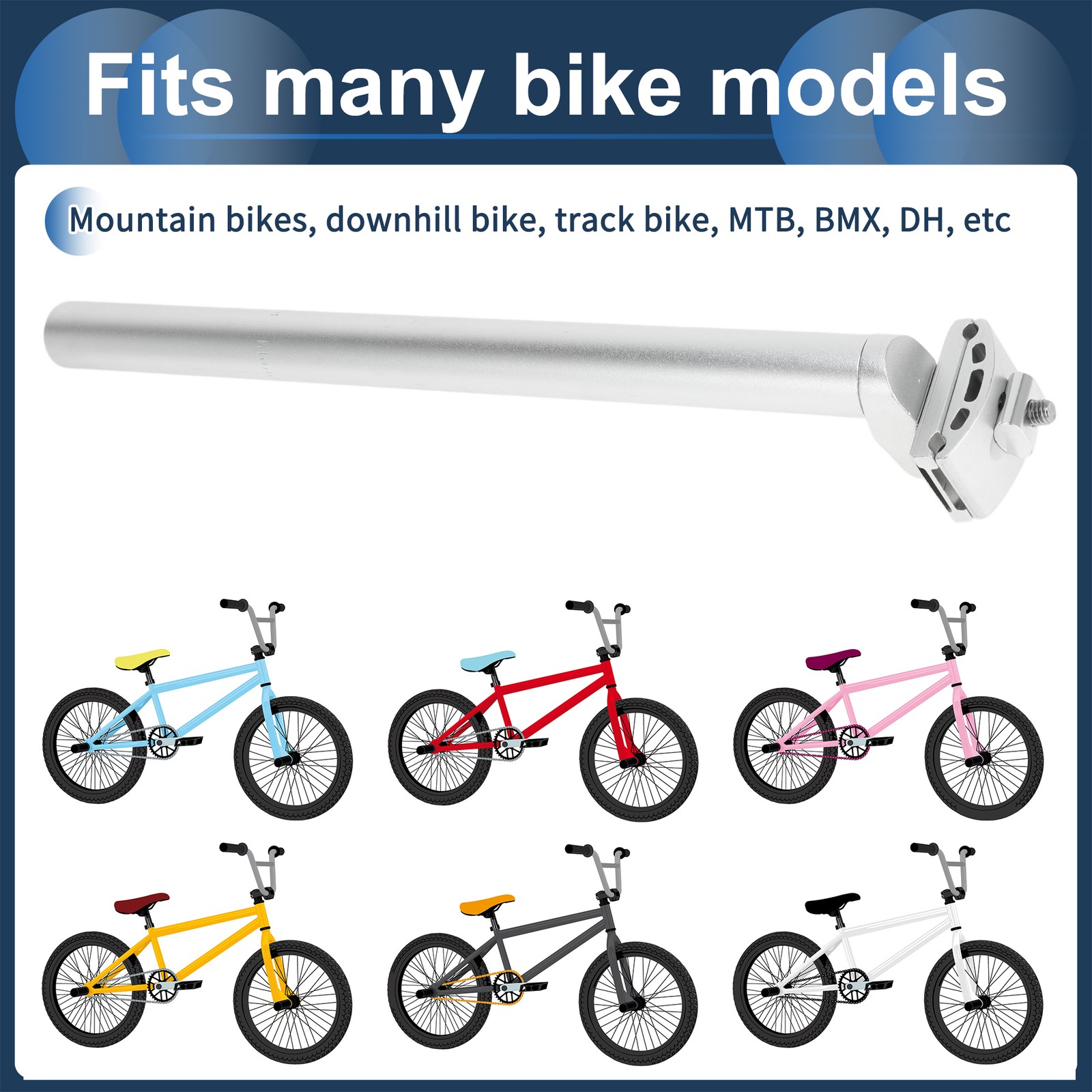 Bike Seat Post 27.2x350mm Adjustable Post Seat Tube Silver Tone Aluminum Alloy