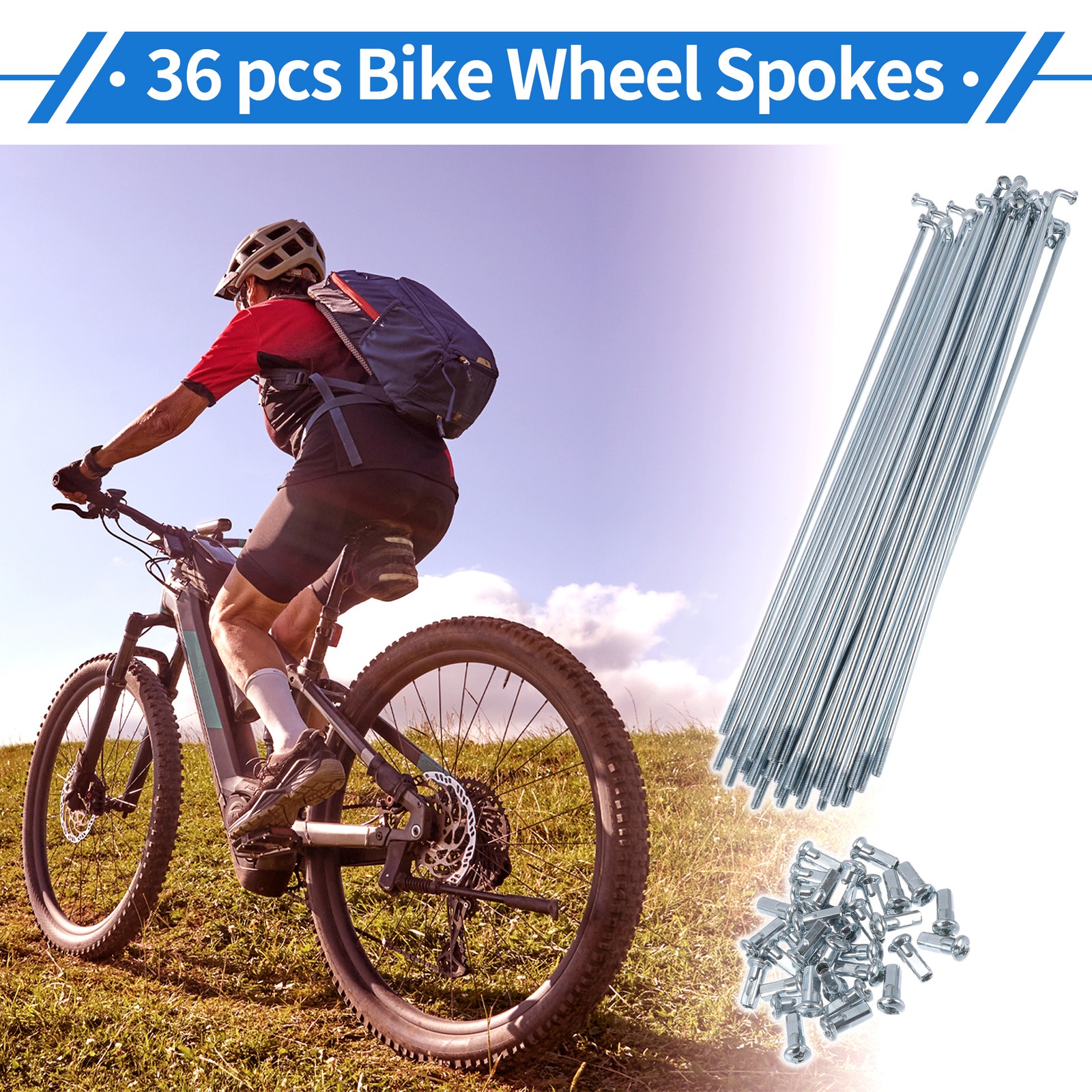 1 Set 12G 175mm Length Bicycle Spokes Nipple Carbon Steel Galvanized Universal