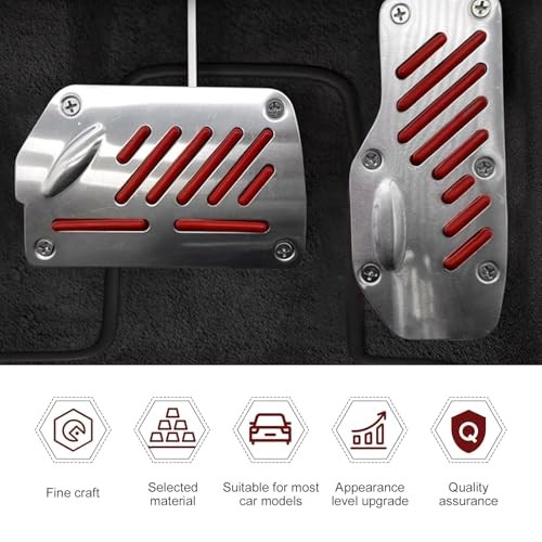 Car Pedal Covers, Anti-slip Brake & Accelerator Pad, Alloy Anti-rust 2 PCS Red