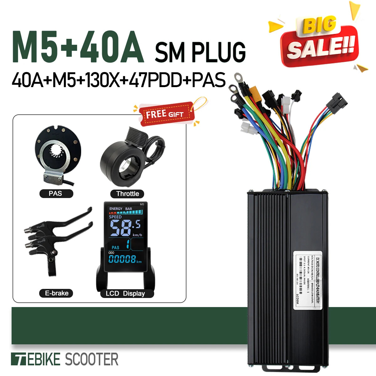3 Mode E-bike Sinewave Controller 17A 26A 30A 40A with M5 M9 Display 250W-2000W