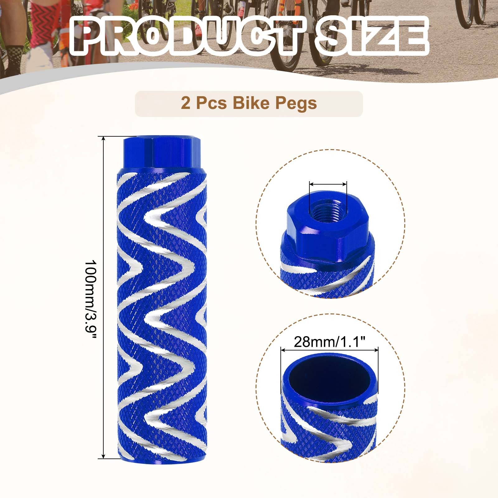 2 Pack Aluminum Alloy Bike Pegs Anti-Skid Fit 3/8 Inch Axles with Stripe Blue