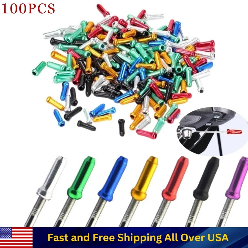 100PCS Aluminum Bicycle Brake Shift Cable End Caps Crimp Tips for Bike Cables