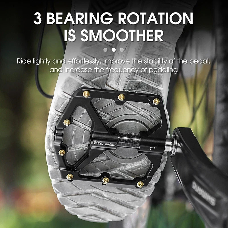 WEST BIKING Bike Pedals Carbon Fiber Axle 3 Bearing Bicycle Pedals Black a Pair