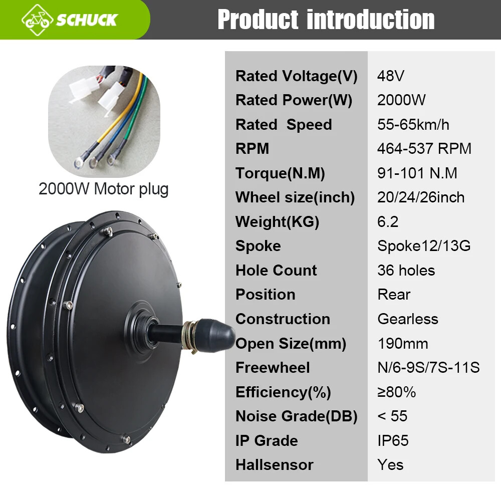 20 24 26inch 48V 2000W Snow E-bike Fat Brushless Gearless Rear Wheel Hub Motor