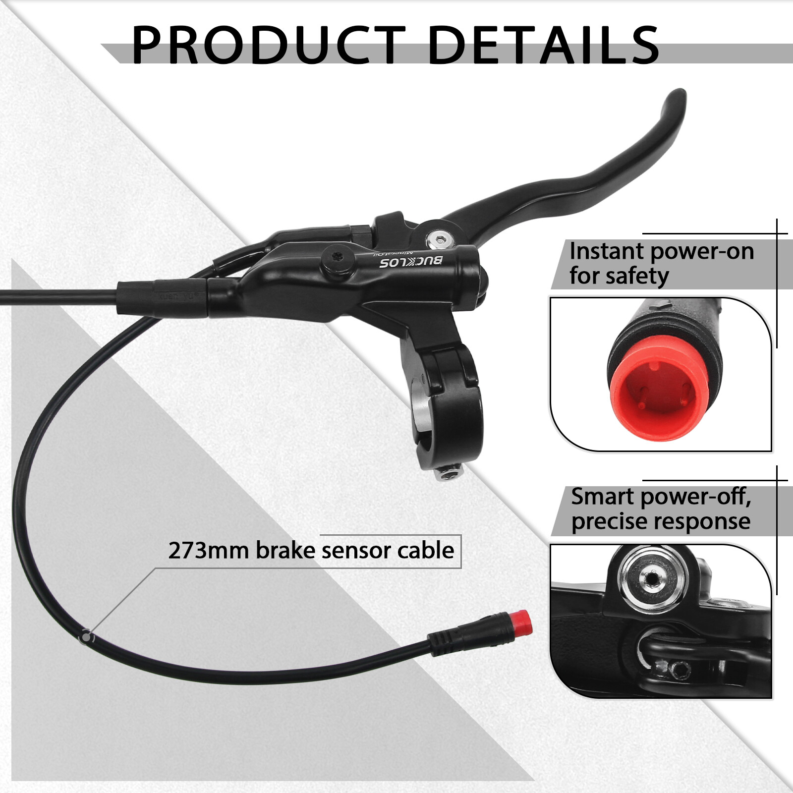 BUCKLOS Black HD-E635 E-Bike Hydraulic Brake 2-Pistons Front/Rear 1100mm/1800mm