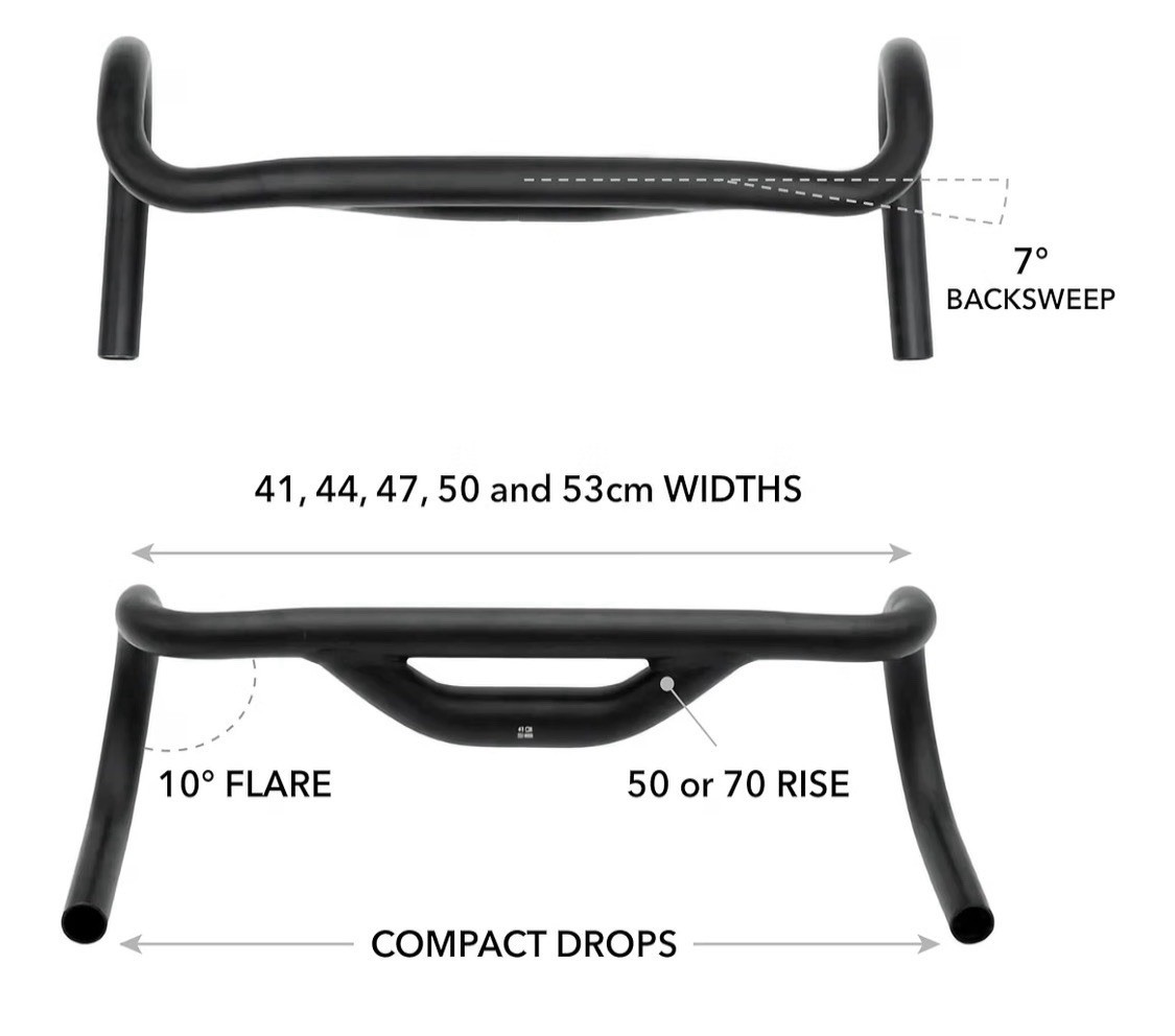 REDSHIFT Top Shelf Low Flare Handlebar Aluminum Drop 50mm of Rise, 44cm Width
