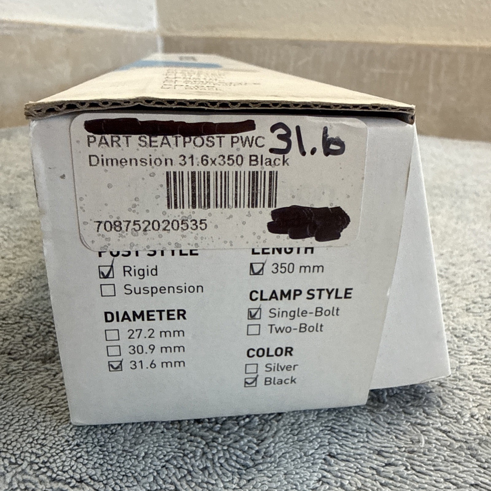 Dimension 1-Bolt Seatpost 31.6mm 350mm 20mm Offset Black [caw]