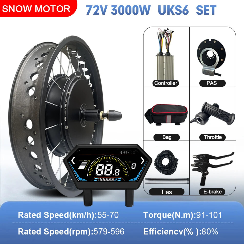 72V 3000W Snow Electric Bicycle 20 24 26inch Fat Tire Brushless Rear Hub Motor