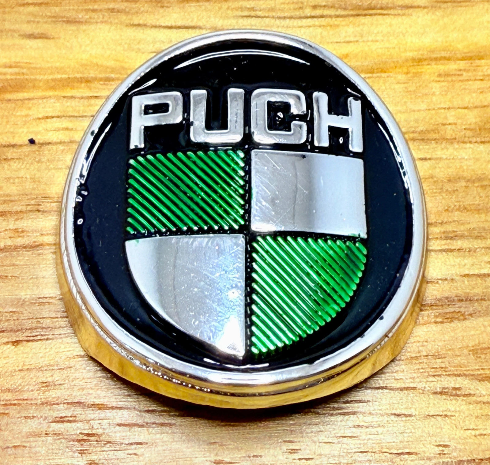 PUCH – Chrome, Green & Black – Head Badge – old school bmx