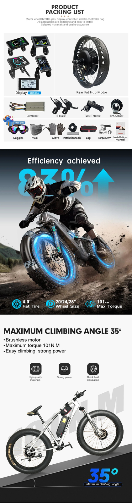 72V 3000W Snow Electric Bicycle 20 24 26inch Fat Tire Brushless Rear Hub Motor