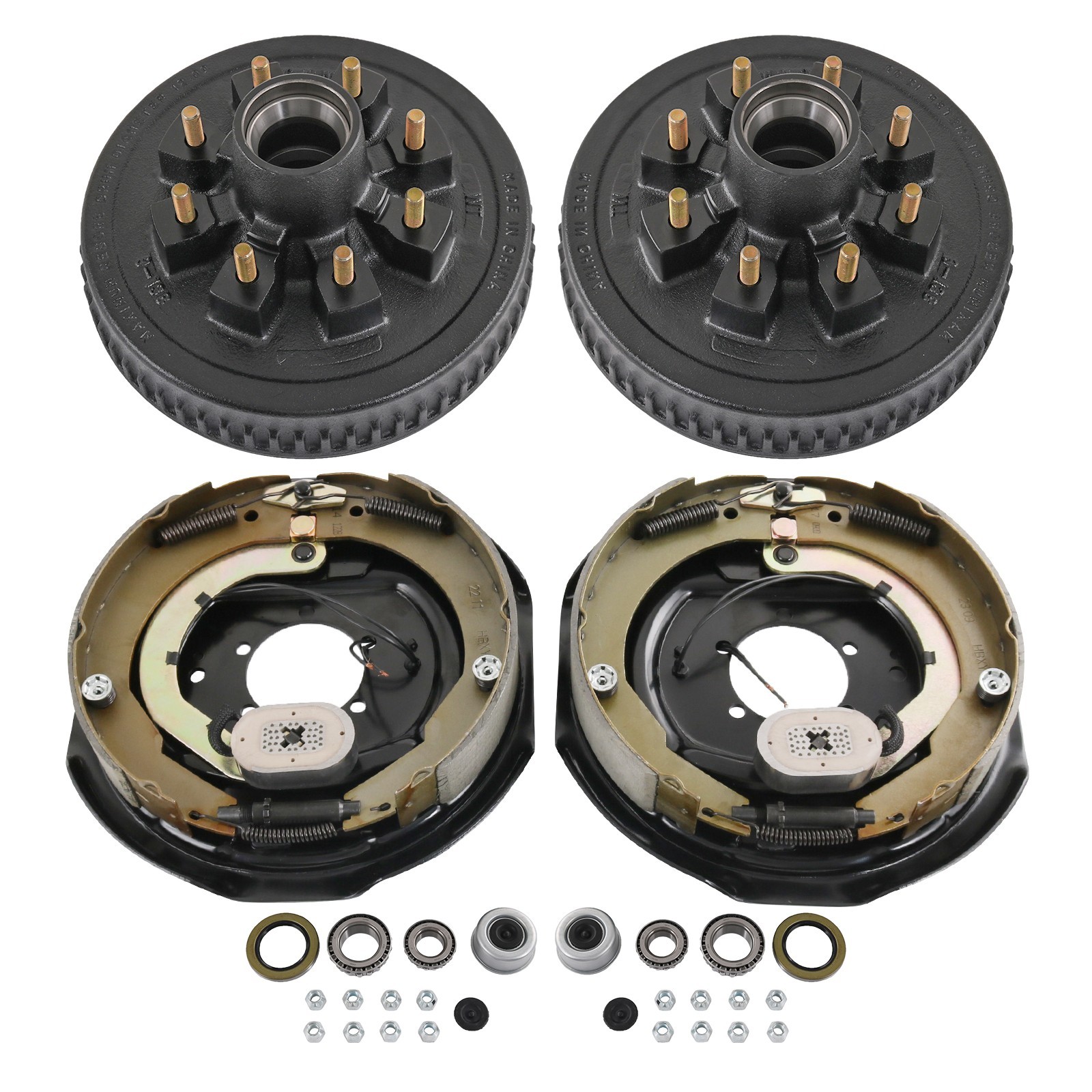 8 on 6.5″ Bolt Circle Hub Drum Kits w/ 12″ x 2″ LH&RH Electric Brake for 7000lbs