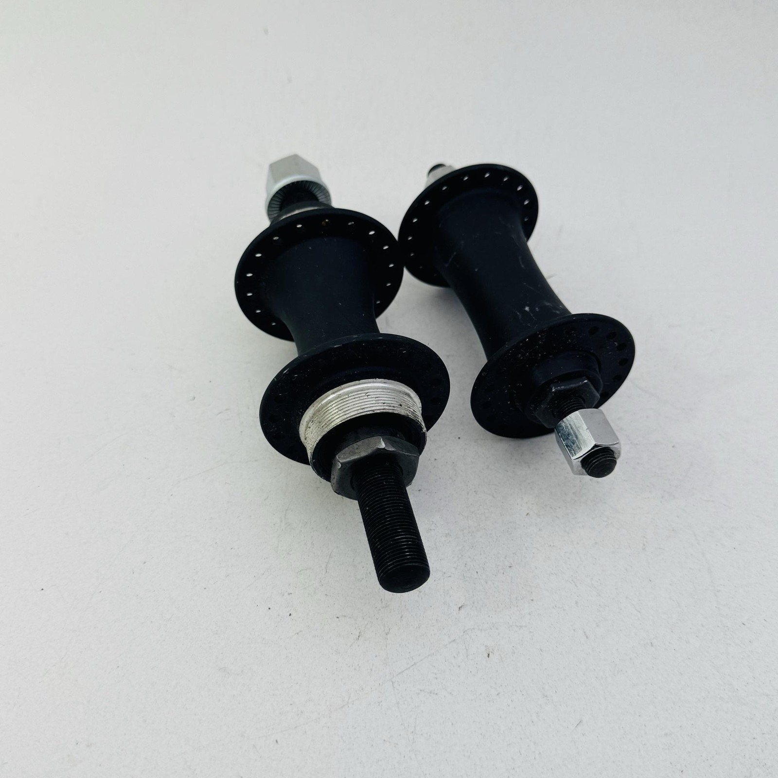 BMX Bike Hubs Set 36H 14mm Axle Black Steel Threaded Front Rear NOS Pair A43