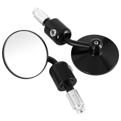 Pair of Motorcycle Side View Mirror, White Glass, Universal 2.7×2.7 Inch Black