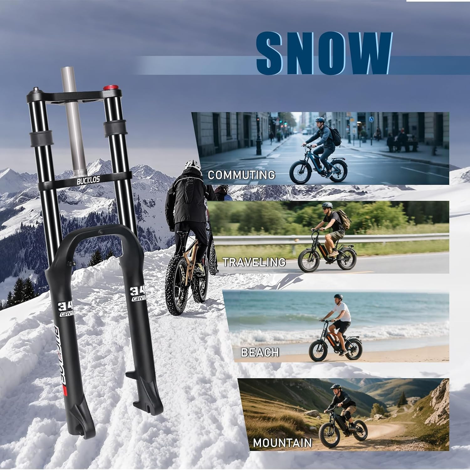 20/26 Inch 4.0 Fat Tire Bike Suspension Fork, 180Mm Travel 135Mm Spacing Hub 9Mm