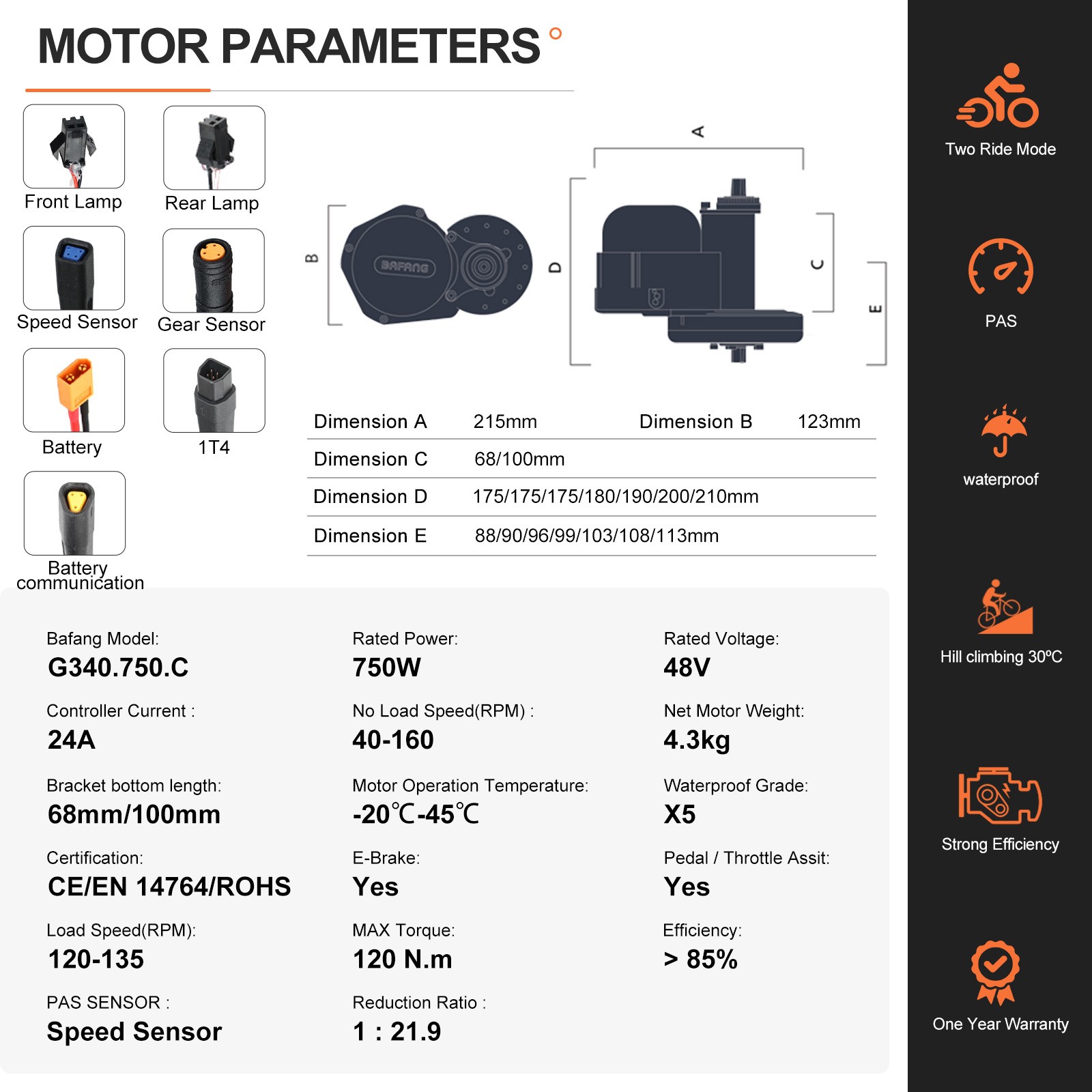 48V 500W 750W 1000W Bafang Mid Motor Kit 68-120mm Electric Bike Conversion Kits