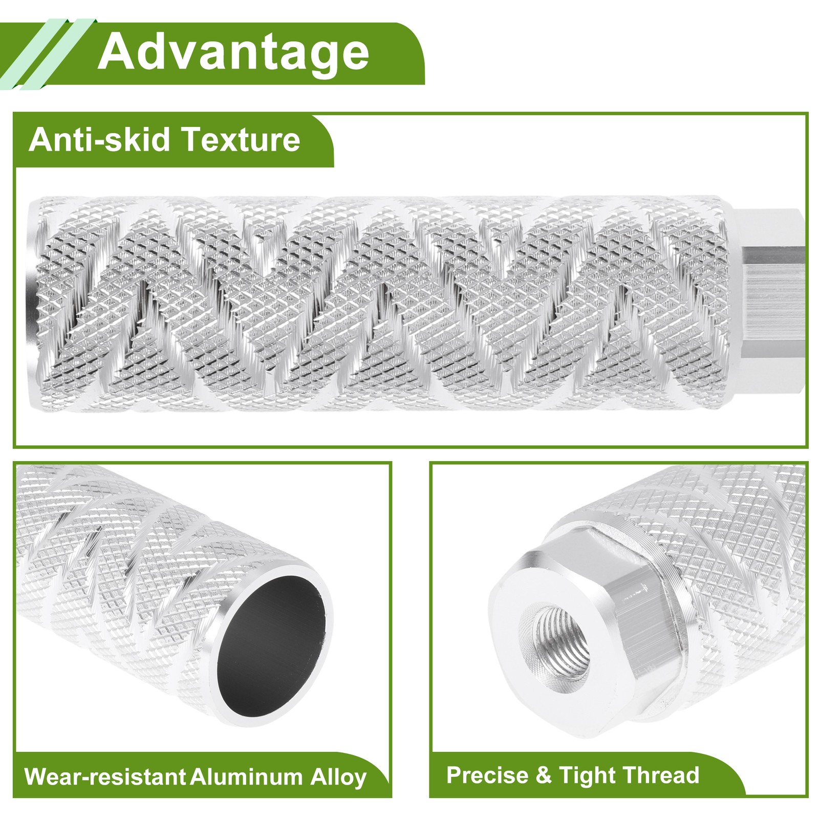 4 Pcs Bike Pegs 100mm Wave Texture Cycling Foot Pegs Silver Tone