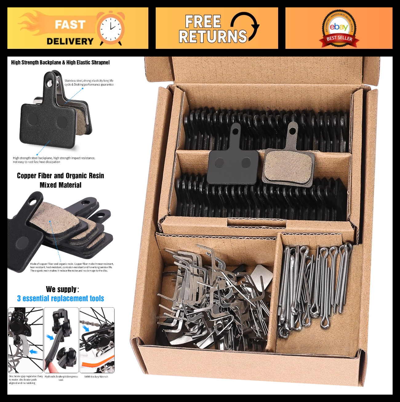 25 Pairs MTB Bike Brake Pads Compatible with Shimano & Tektro, Disc Brake Tools