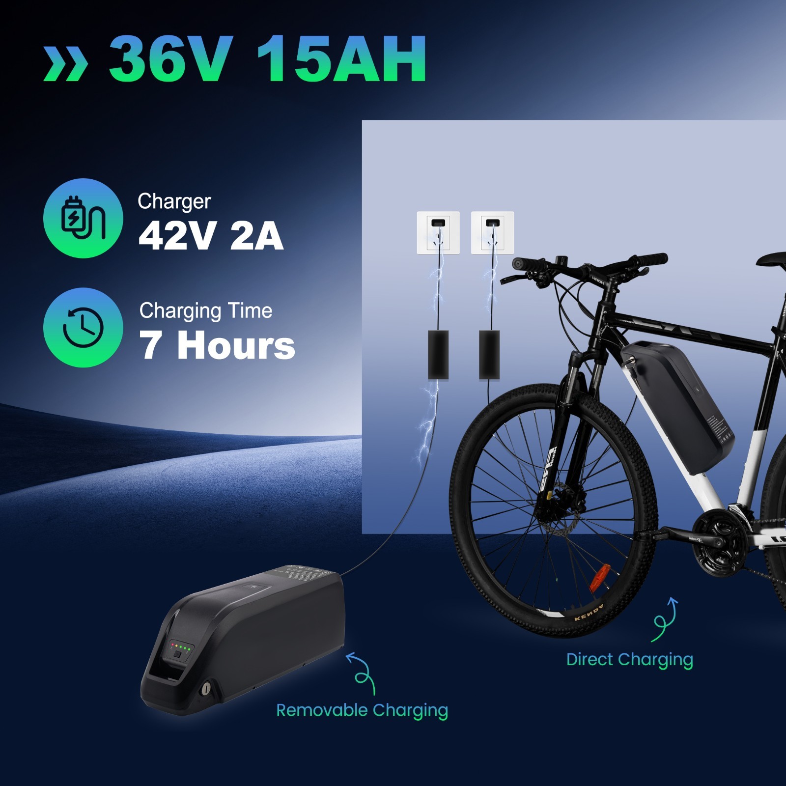 36V Ebike Battery 10Ah/15Ah/20Ah For 0-1200W Electric Bicycle 5Pin w/ USB Port