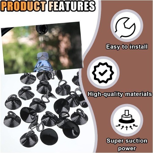 24PCS PVC Sunshade Suction Cups, Windshield Shade Pull Ring Hooks Color: Black