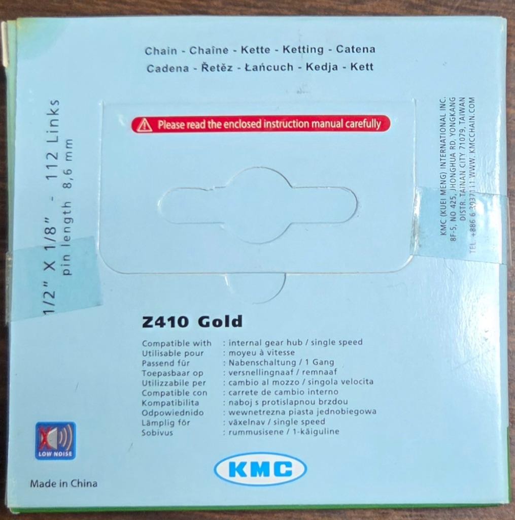 KMC Z410 Gold 1/8″ Single-Speed 112L Bicycle Chain
