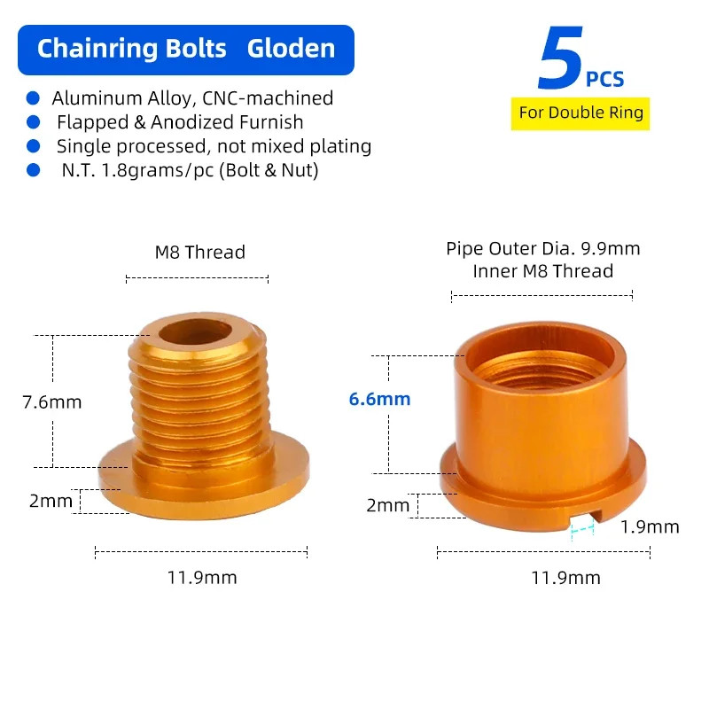 5Pcs Bicycle Crankset Bolts 6.5/8.5Mm Single Double Chainrings Screw Outer Nut D