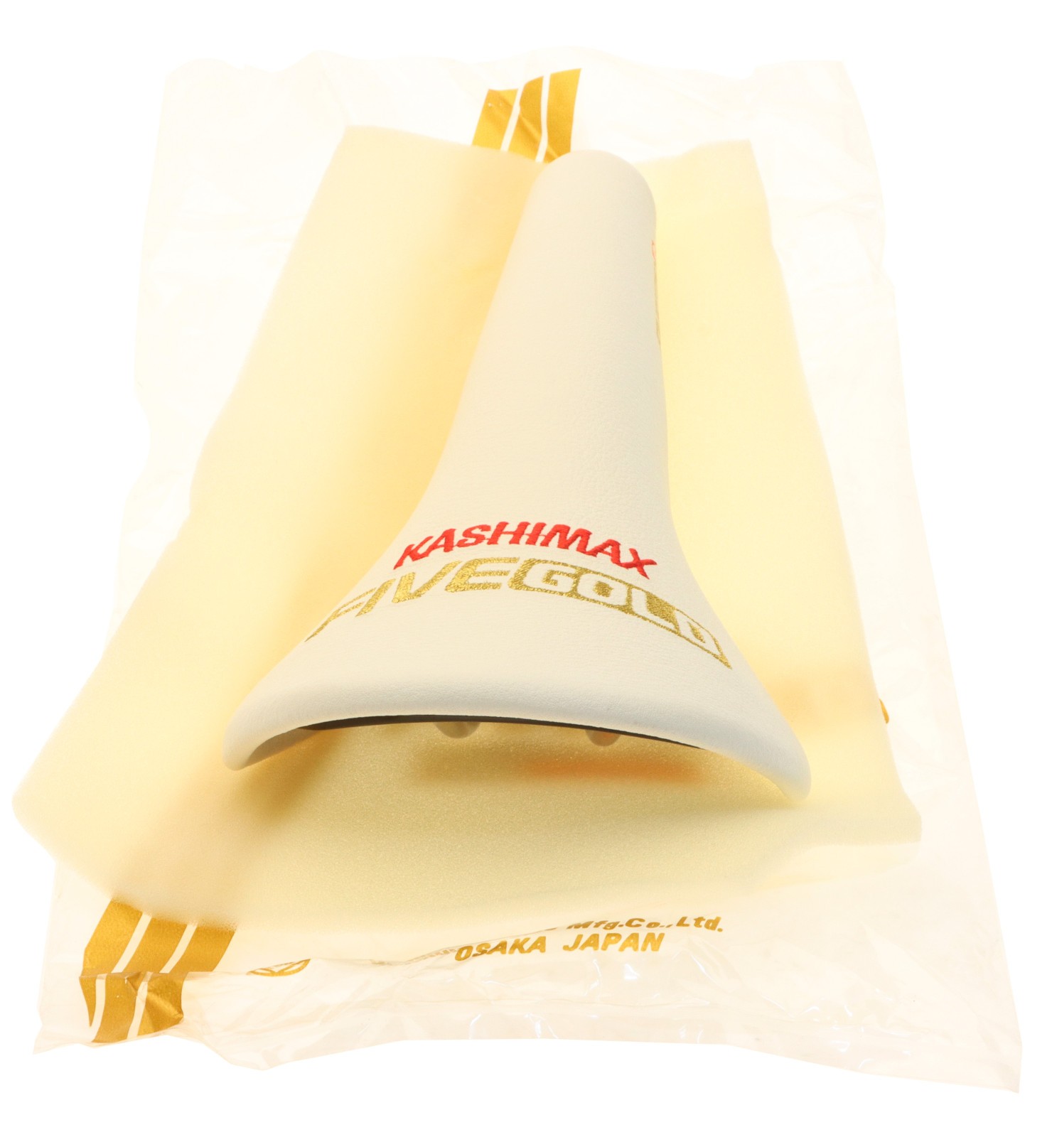 Kashimax Five Gold 8PE Saddle NJS 30mm Rails White Smooth Leather w Logo NEW NOS