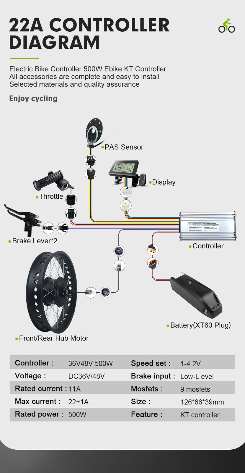 20 26 Inch 36V 48V 500W Rear Cassette Hub Motor Snow E-bike Conversion Kit