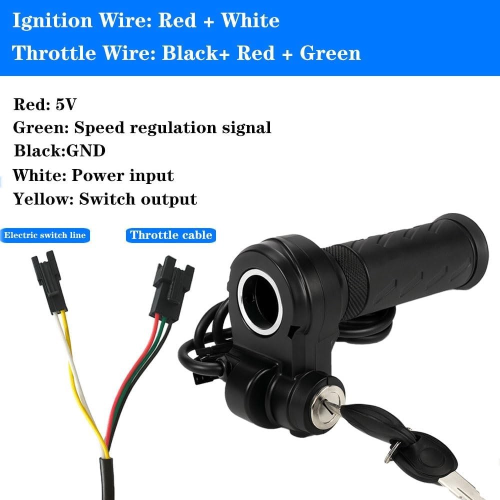 Full Twist Throttle Grip for Ebike 3 Pin,Electric Bike Throttle with Key Ignitio