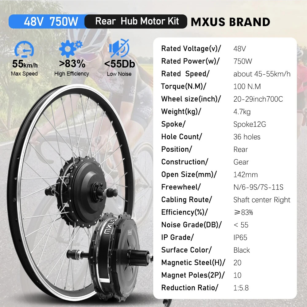 Mountain Electric Bicycle Conversion Kit 48V 750W Brushless Rear Hub Motor Wheel