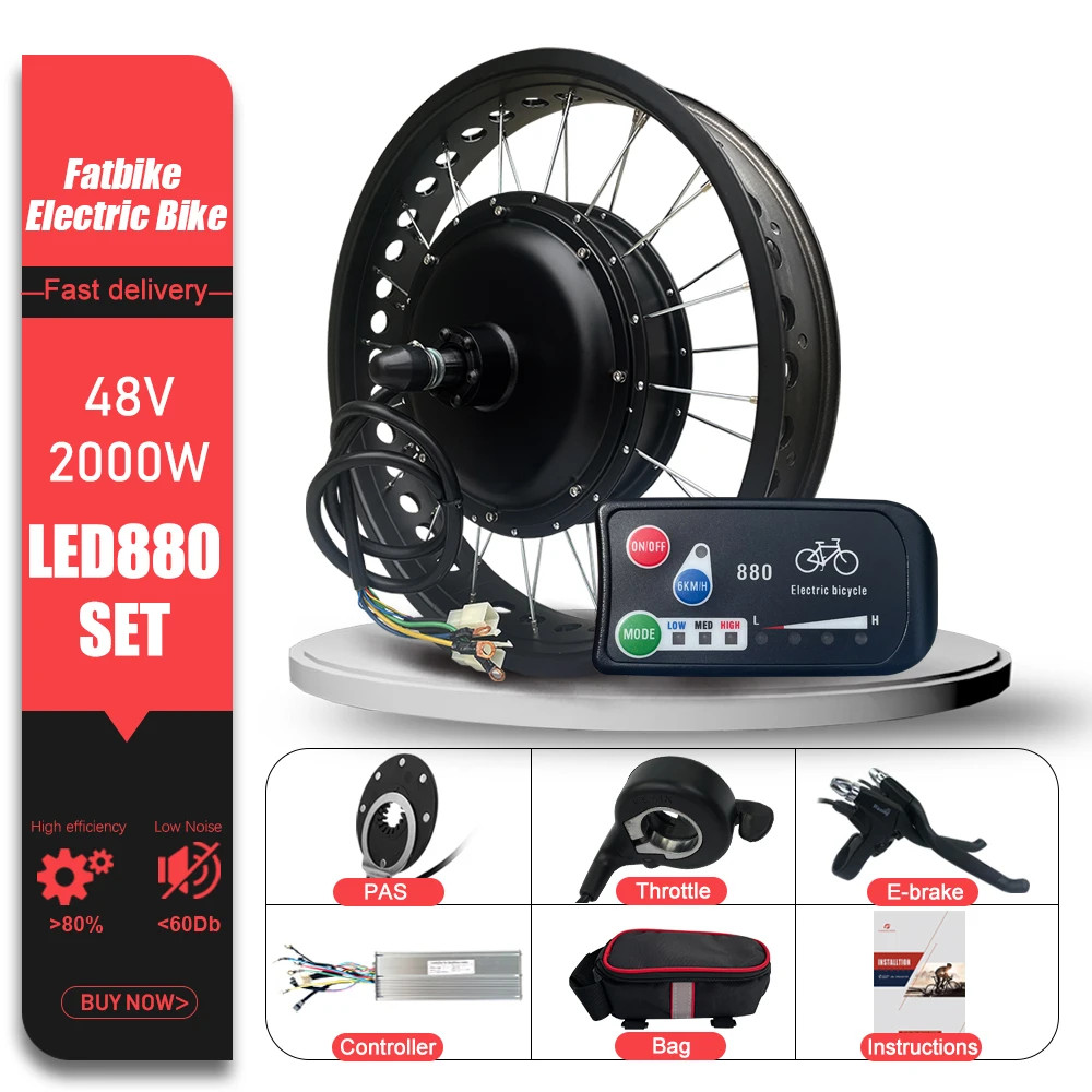 48V 2000W Snow E-bike Fat 20 24 26inch Brushless Non-gear Rear Hub Motor Wheel
