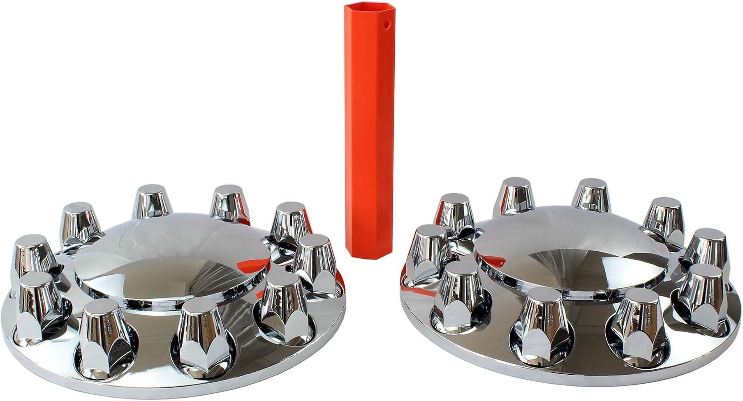 Chrome ABS Complete Axle Cover Set with Standard Hub Caps and 33mm Screw-On L…