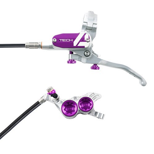 Hope Tech 4 V4 Downhill E-Bike Brake – Silver/Purple -Black Hose-Left Hand Front