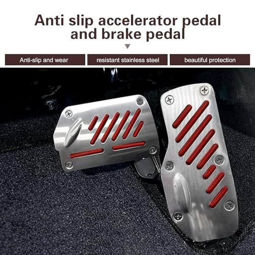 Car Pedal Covers, Anti-slip Brake & Accelerator Pad, Alloy Anti-rust 2 PCS Red