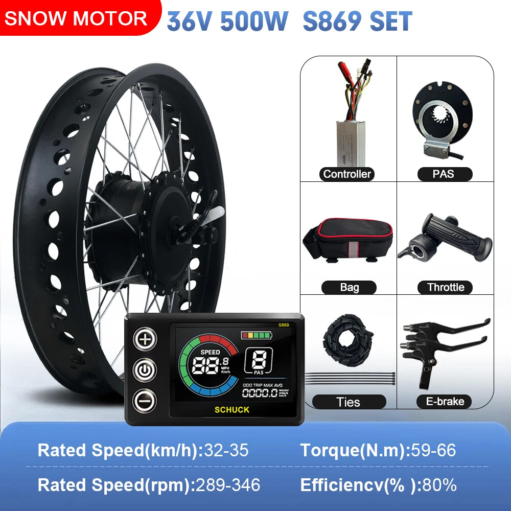 Snow E-bicycle Fat Tire 20/24/26In 36V 48V 500W Brushless Gear Front Hub Motor