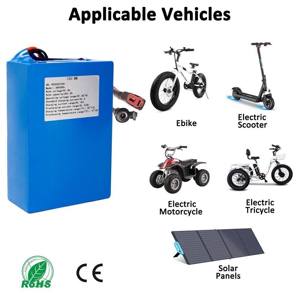 Lithium li-ion Ebike Battery 36V 20Ah Pack for 250W 350W 500W 750W 1000W Bicycle