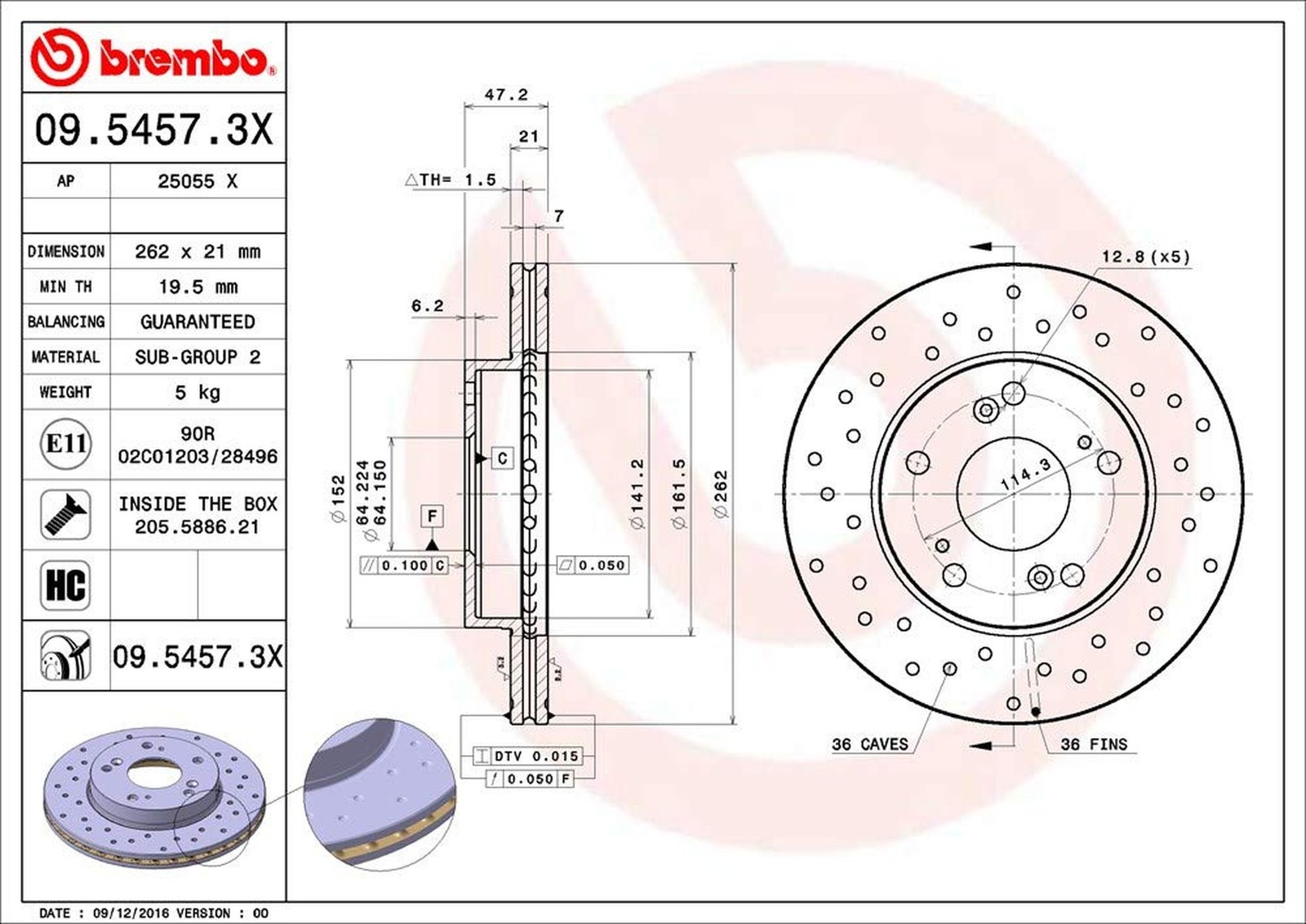 Brembo 09.5457.3X Xtra UV Coated vented drilled Front Brake Rotor ACURA/CIIMO…