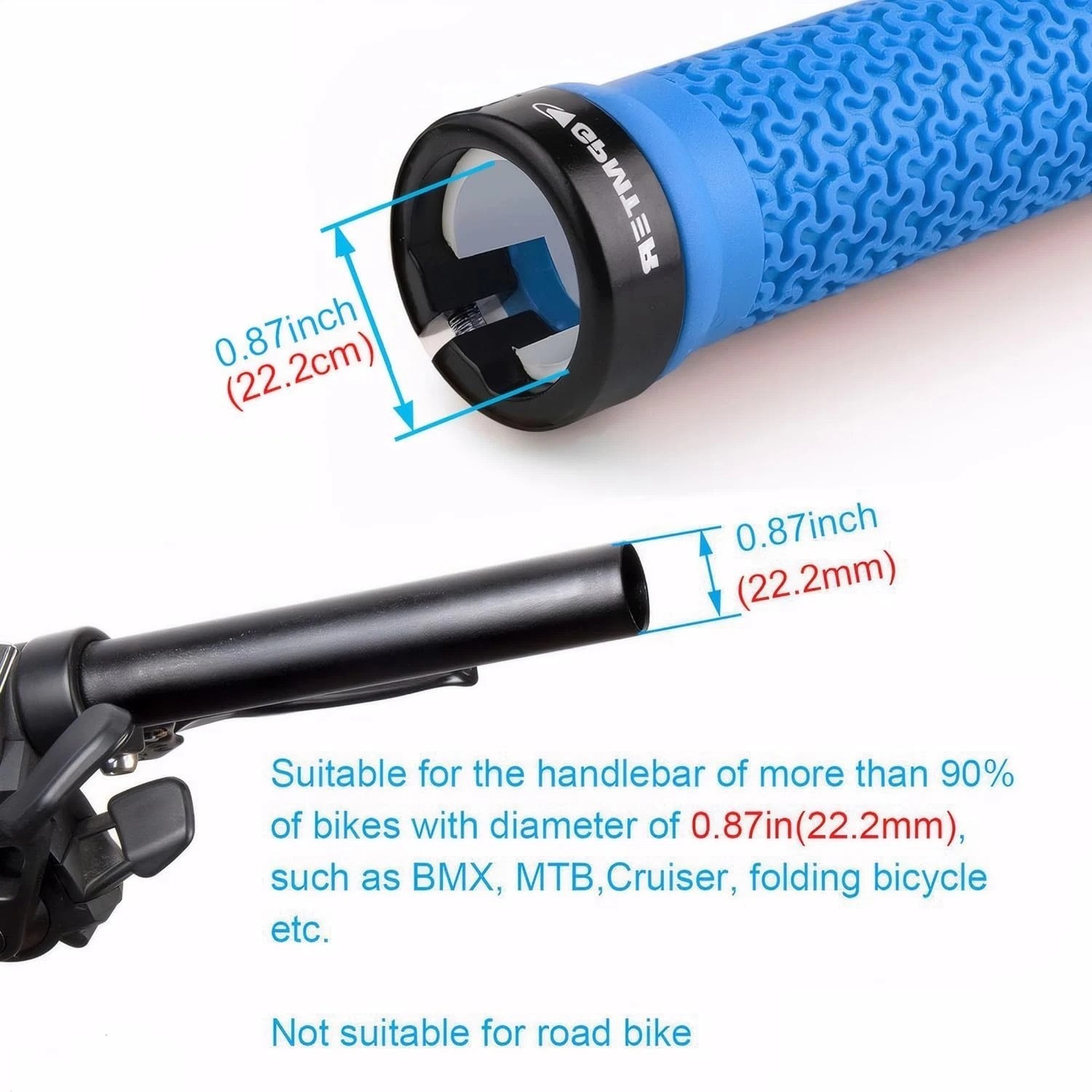Bike Handlebar Grips 131mm Blue Soft Rubber Non Slip Ergonomic Design