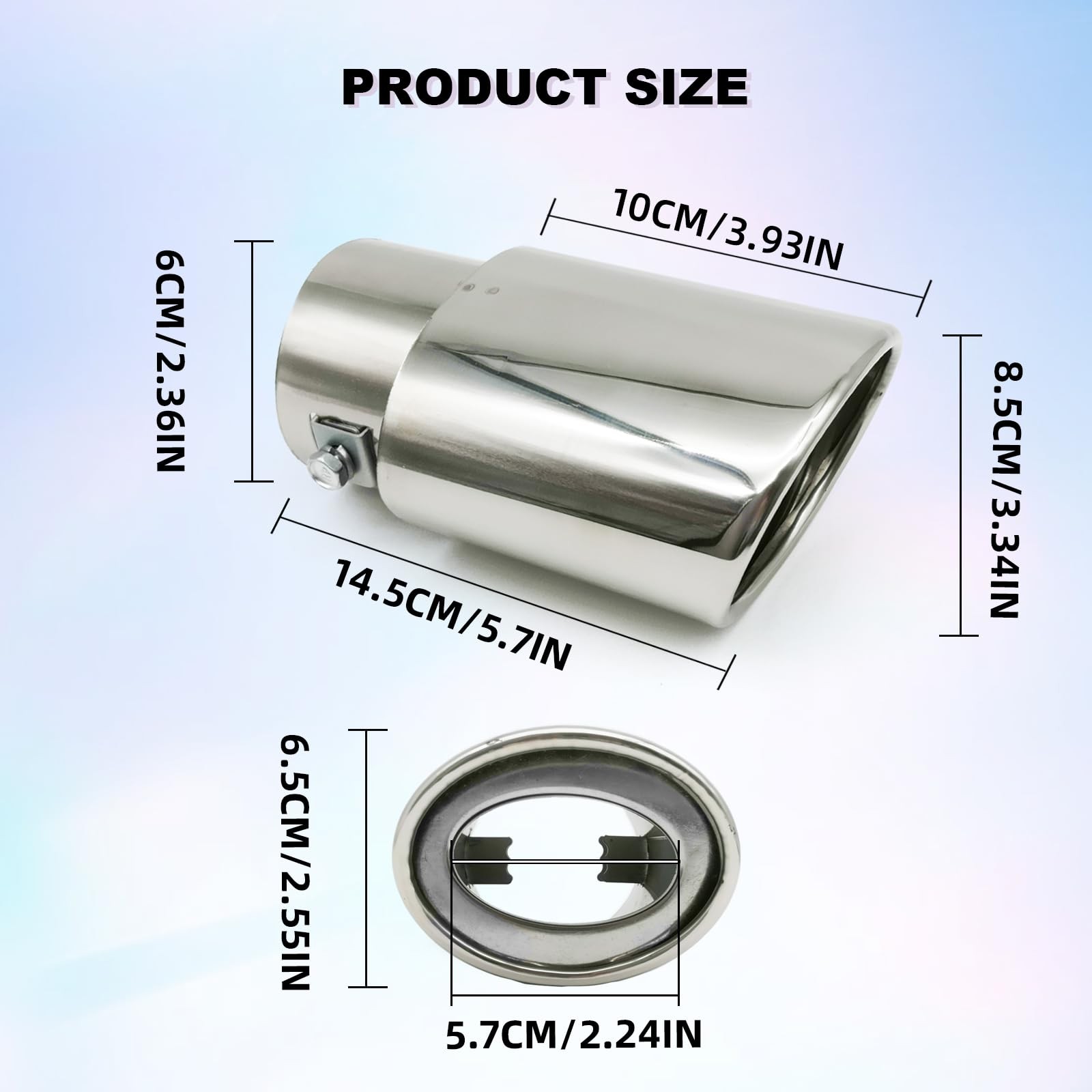 Universal Stainless Exhaust Tip 2.5″ Inlet 3.3″ Outlet Chrome Straight