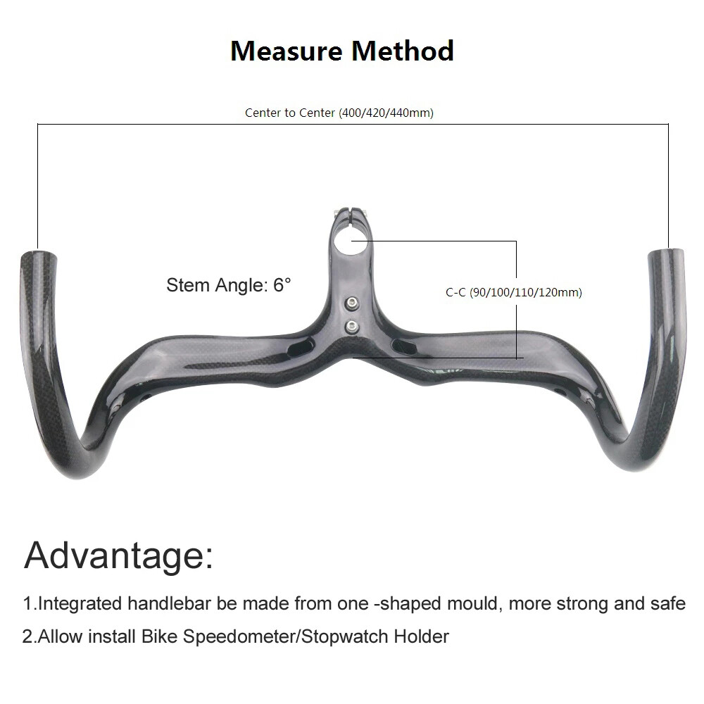 Carbon Bicycle Handlebar 1-1/8″ Racing Road Bike Drop Handle Bar Integrated Stem