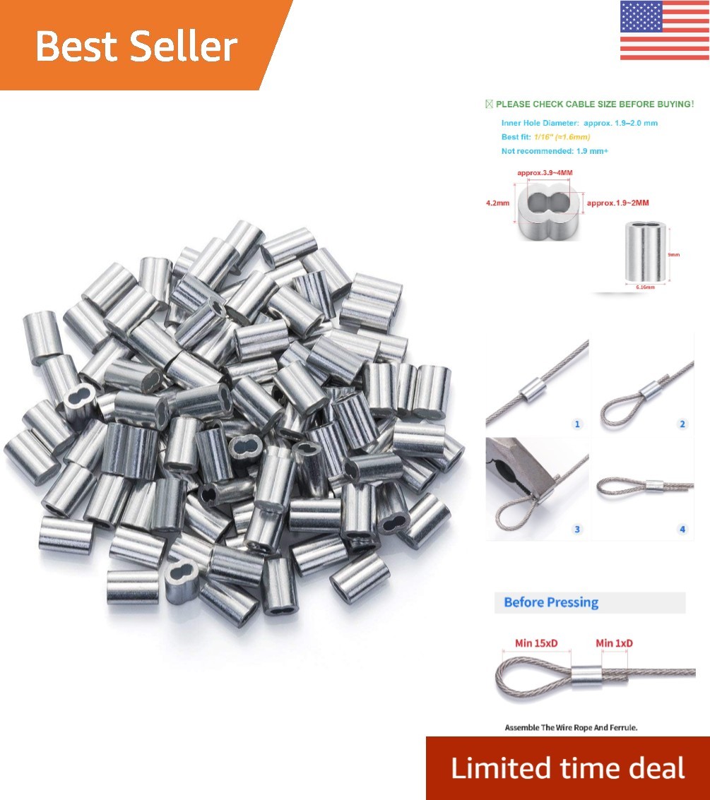 1/16″ Aluminum Crimping Loop Sleeves – 200PCS for DIY and Utility Applications