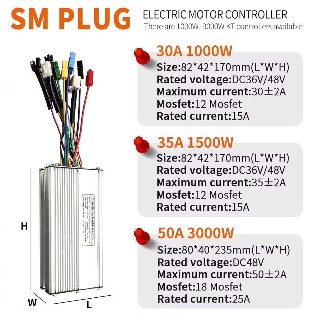 E-bike 36V/48V 30A-50A 1000W-3000W Controller+Display Kits for Electric Bicycle