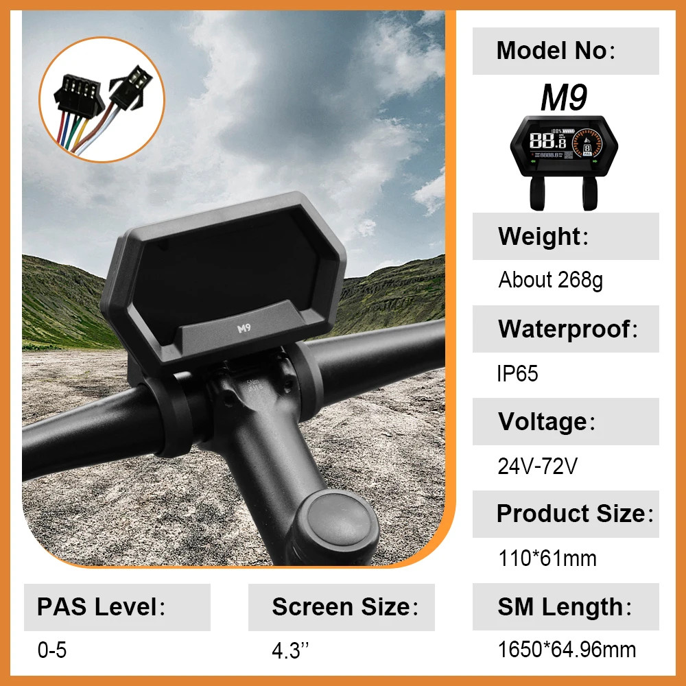 Electric Bike LCD Color Display M9 24V 36V 48V 52V 60V 72V SM/Waterproof Plug