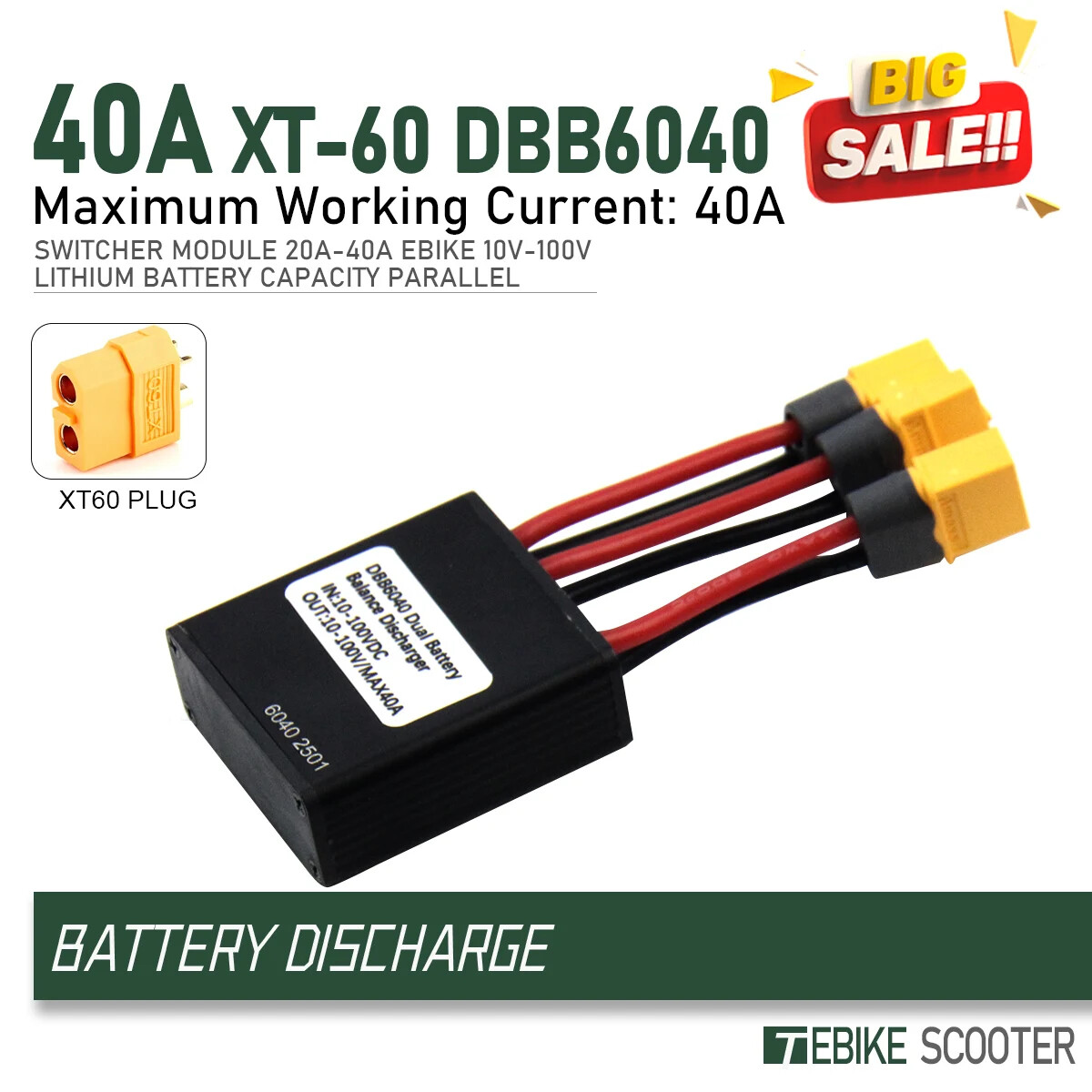Electric Bike Double Battery Discharge Converter DC10-100V 20A 30A 40A 36V 48V