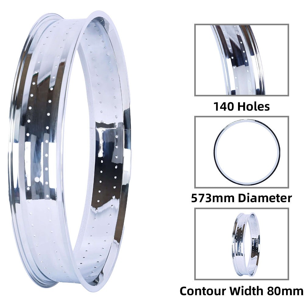 Tracer Chrome Bike Rim 26″ x 3″ x 140H 80MM For Cruise Bicycle Rim Wide Hoop