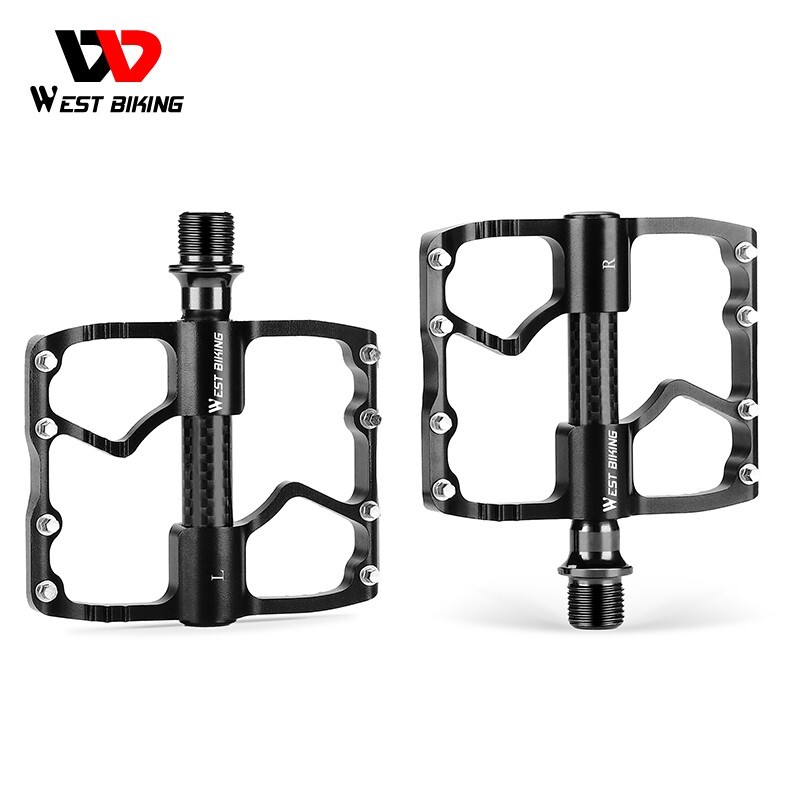 WEST BIKING 3 Sealed Bearings Carbon Fiber Axle Sleeve Bike Pedals 9/16″ Black