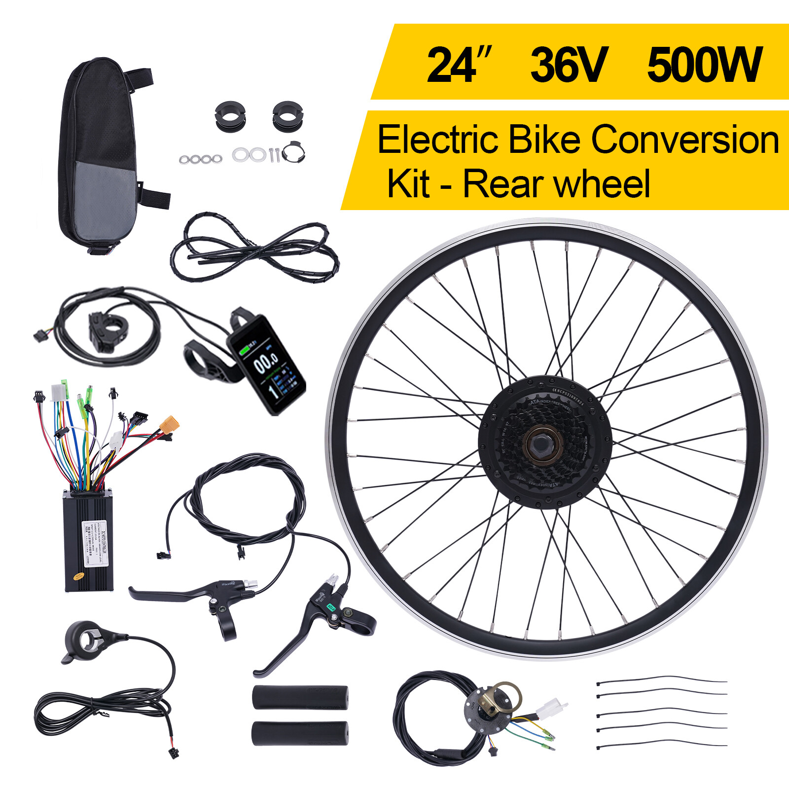 24 Inch Electric Bicycle Conversion Kit E-Bike Rear Wheel Motor Hub Set 36V 500W